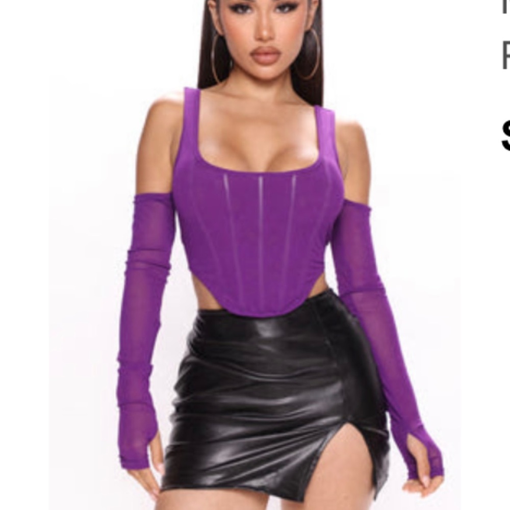 Purple, off the shoulder, long sleeve, corset top